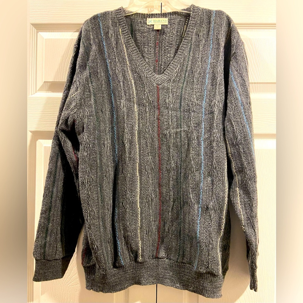 VINTAGE 90s Haband V Neck Sweater Size XL Mens Gray 1990s